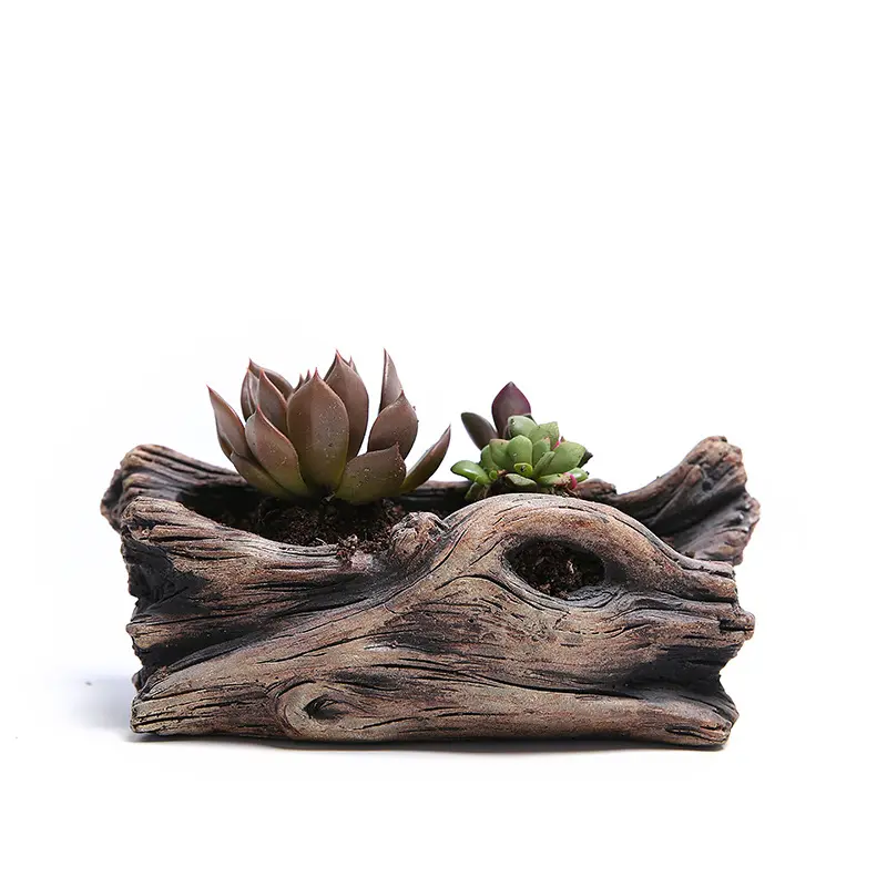 Creative Flowerpot Cement Tree Root Carving Mini Pastoral Flowerpot Succulents Basin Reusable Flower Planter Stump Flower Pot