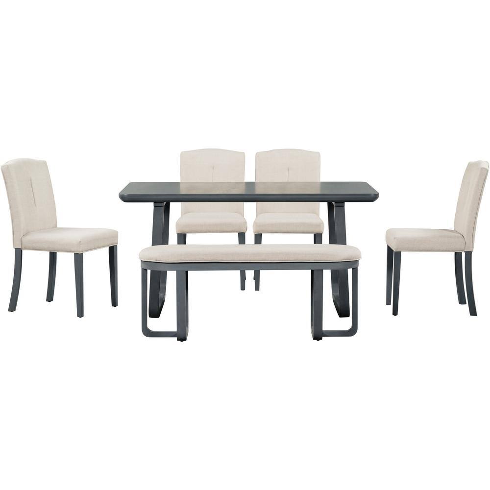 Nestfair Gray 6-Piece Dining Table with 4 Upholstered Chairs and 1 Bench DTS10026E