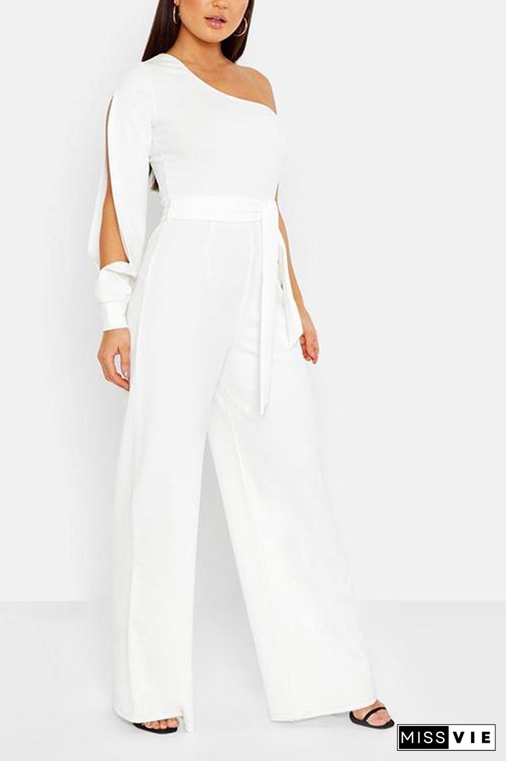 One Shoulder Split Sleeve Jumpsuit