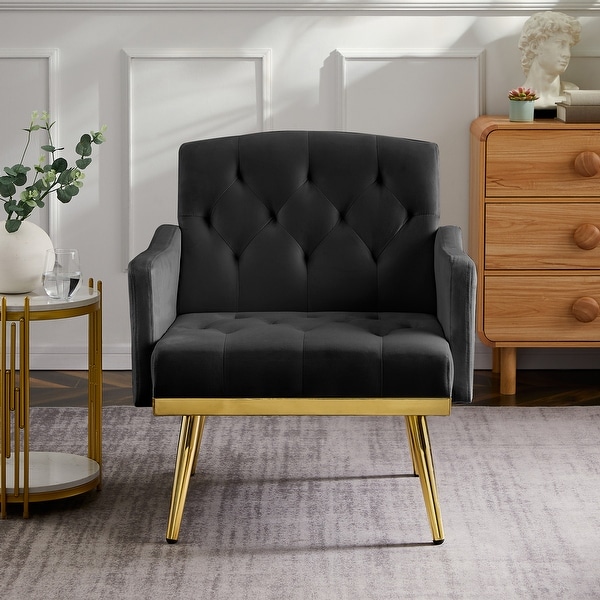 Accent Chair Tufted Armchair， Velvet Fabric Upholstery Accent Chairs with Metal Legs