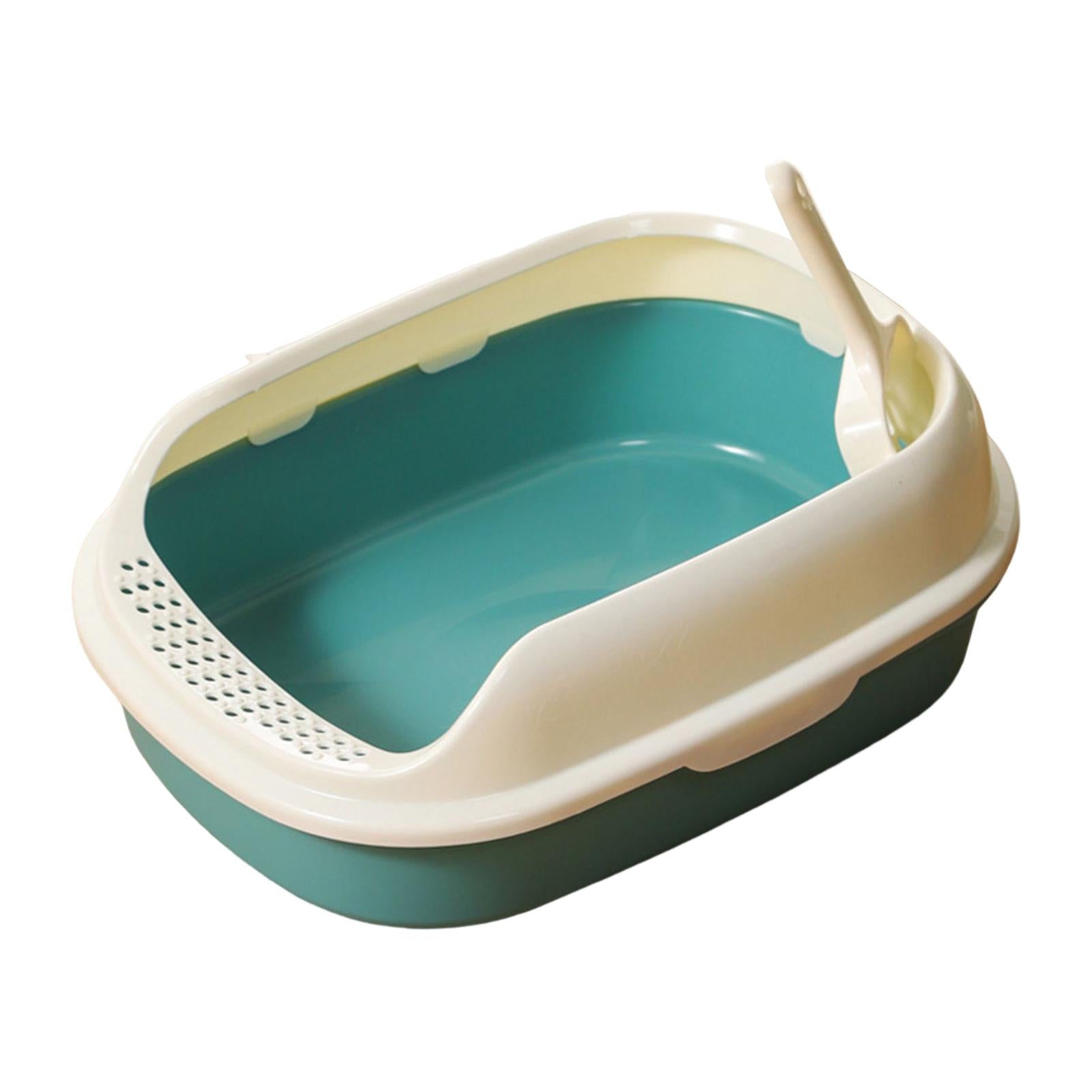 Cat Litter Box Open Top Pet Litter Tray Portable High Sided Semi Closed Cat Sand Green