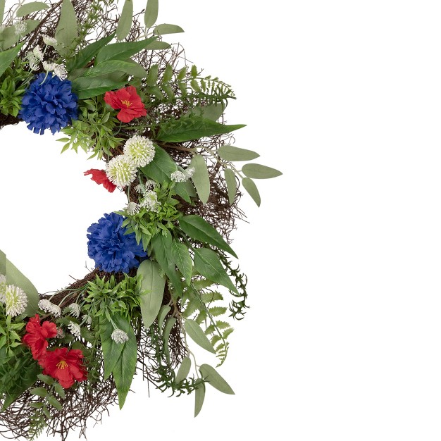 Northlight Americana Mixed Floral Patriotic Wreath 24 inch Unlit