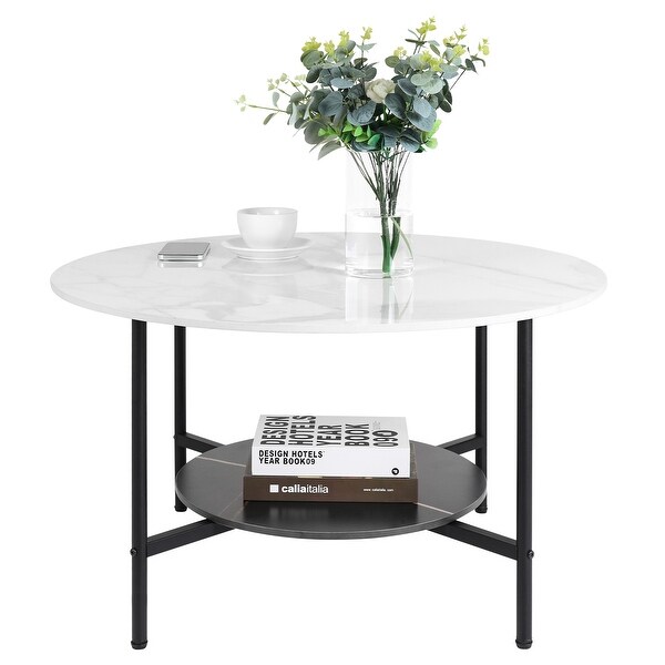 Round Coffee Table Marble Modern Accent Table - 31.5x31.5x18.7in