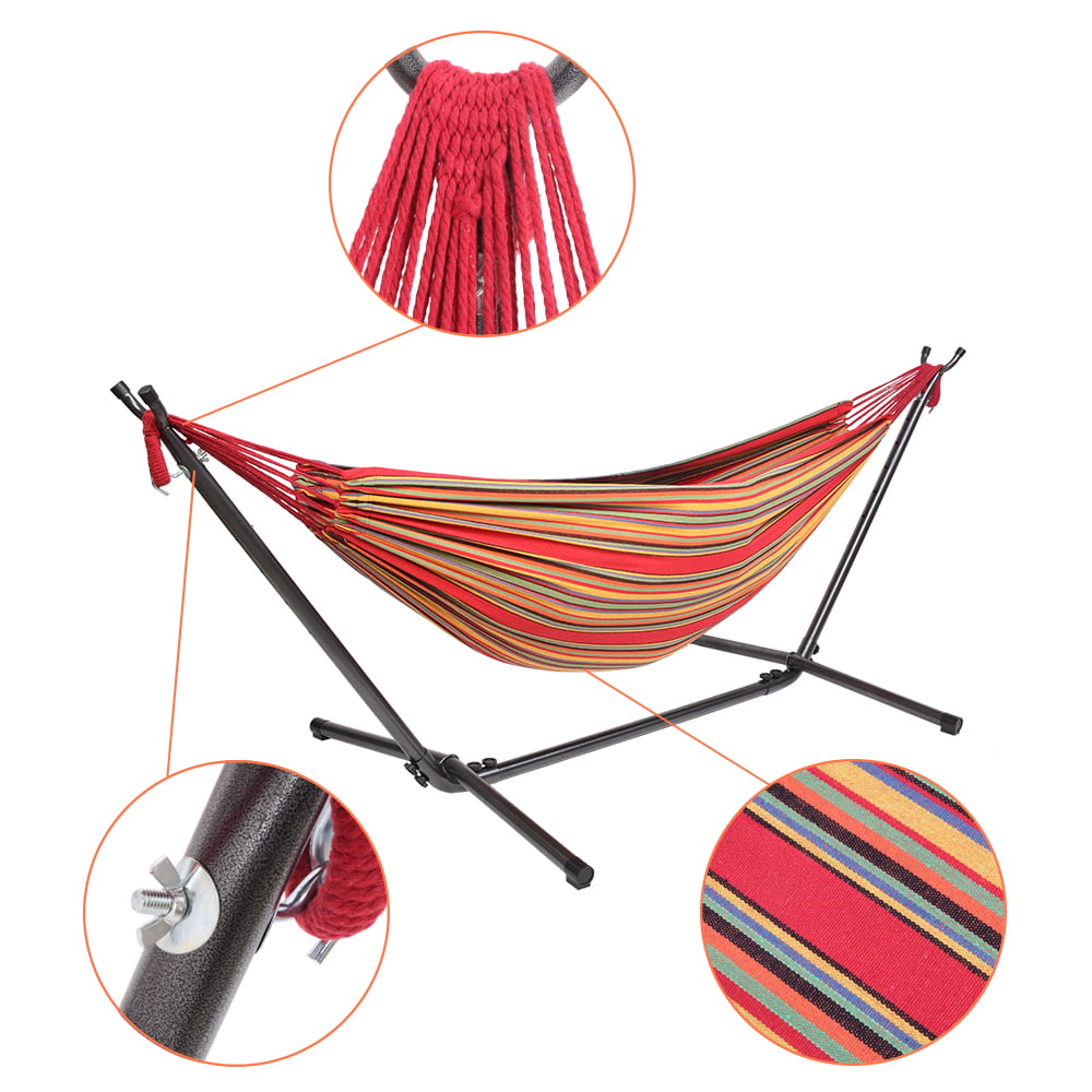 SUGIFT 2-Person Hammock with Space Saving Steel Stand and Portable Carrying Bag, Red