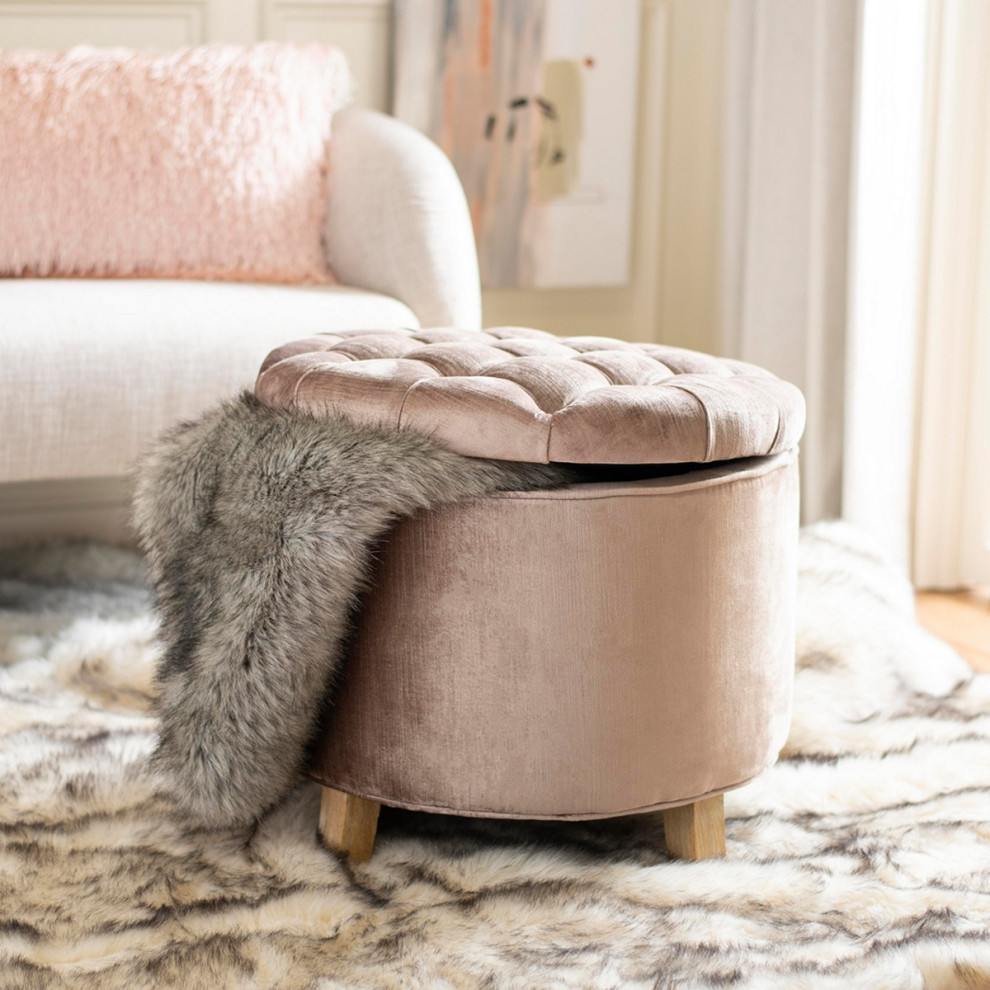 Emma Tufted Storage Ottoman Mink Brown/ Pickled Oak   Modern   Footstools And Ottomans   by Virgil Stanis Design  Houzz