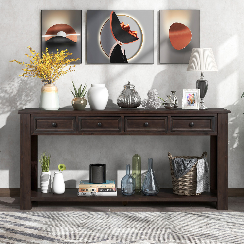 TATEUS 63 quotConsole Table Hallway Sofa Table With Storage Drawers Bottom Shelf   Transitional   Console Tables   by TATEUS LLC  Houzz