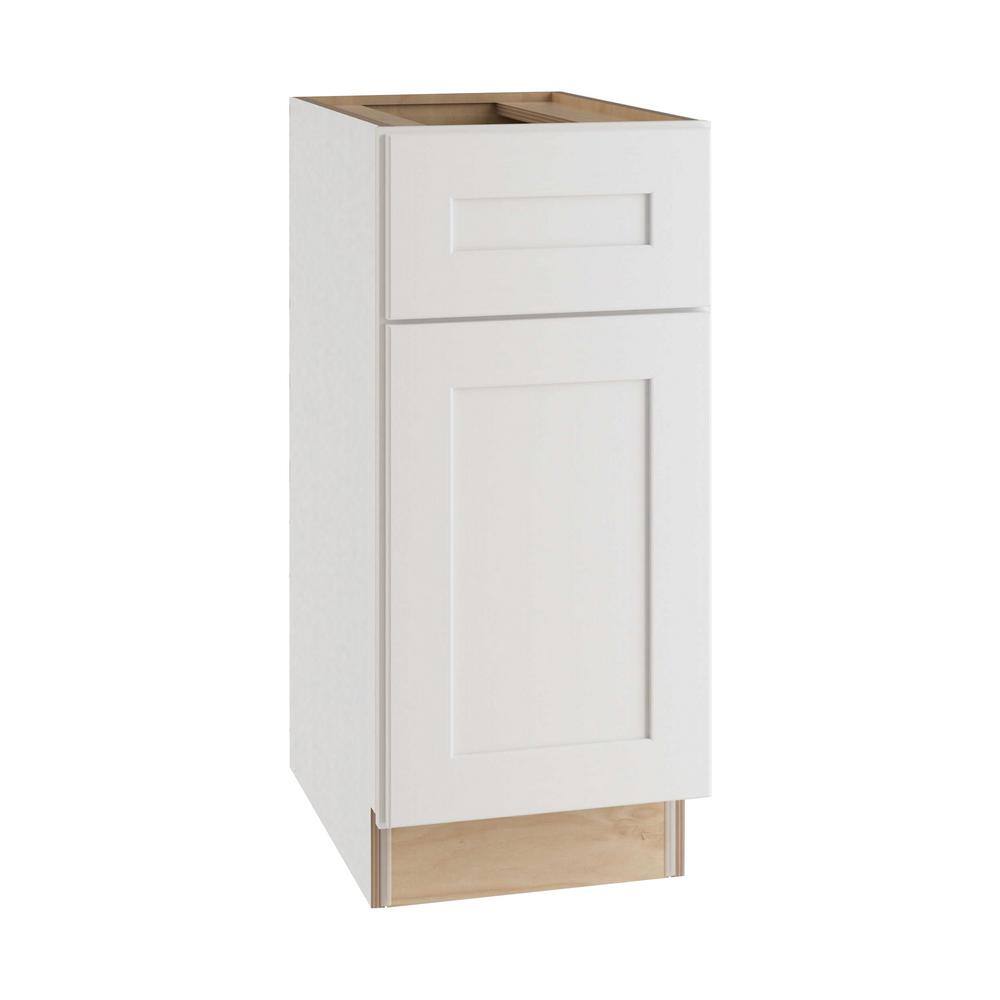 Home Decorators Collection Newport Assembled 15x34.5x24 in. Plywood Shaker Base Kitchen Cabinet Left 2 rollouts Soft Close in Painted Pacific White B15L-2T-NPW