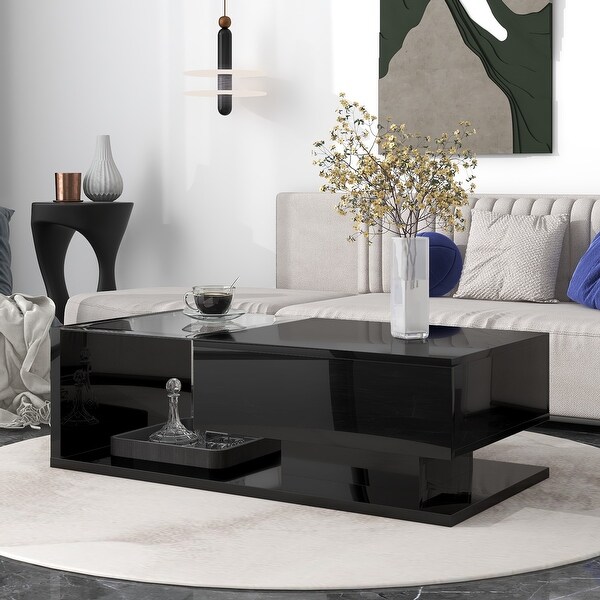 Modernist 2-Tier Coffee Table with Tempered Glass and High-Gloss UV Surface