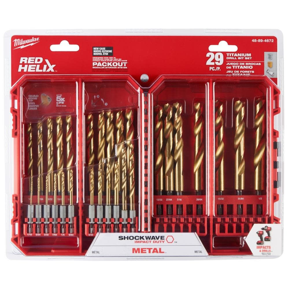 MW SHOCKWAVE Impact Duty RED HELIX Titanium Drill Bit Set 29pc 48-89-4672 from MW