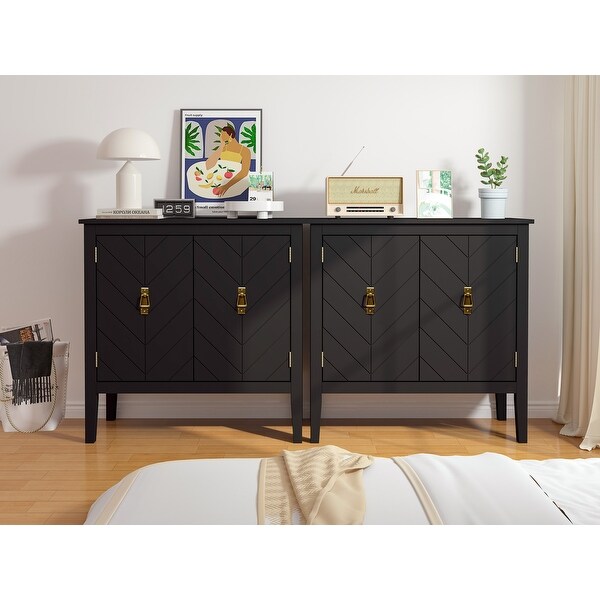 2 Door Wooden Cabinets， Black Wood Cabinet Vintage Style Sideboard for Living Room Dining Room Office