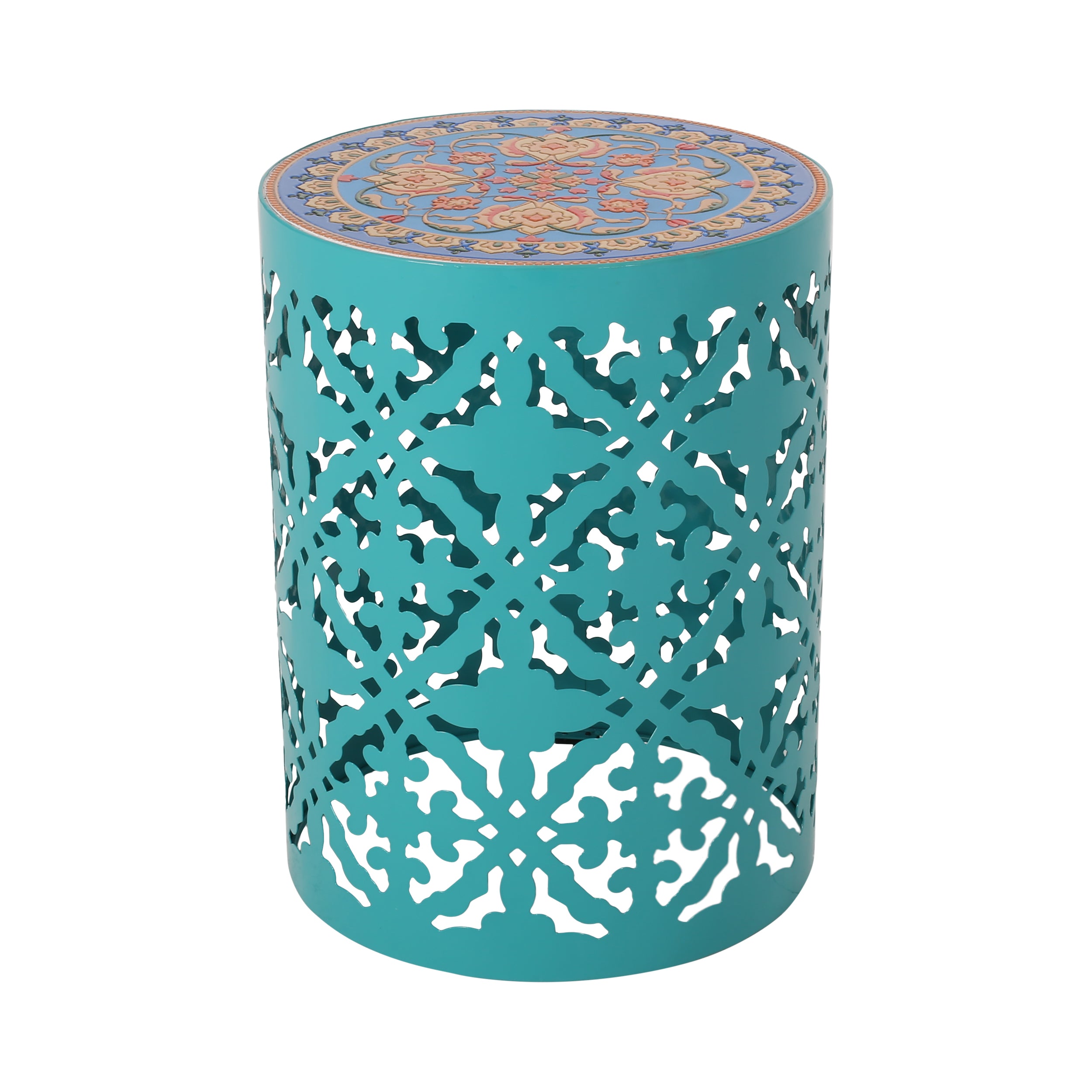 Kenzi Outdoor Lace Cut Side Table with Tile Top