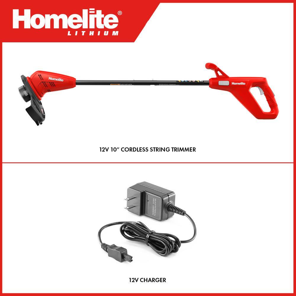 Homelite 12V Lithium 10 in. Cordless String TrimmerEdger with Internal 2.5 Ah Battery and Charger HOMST10