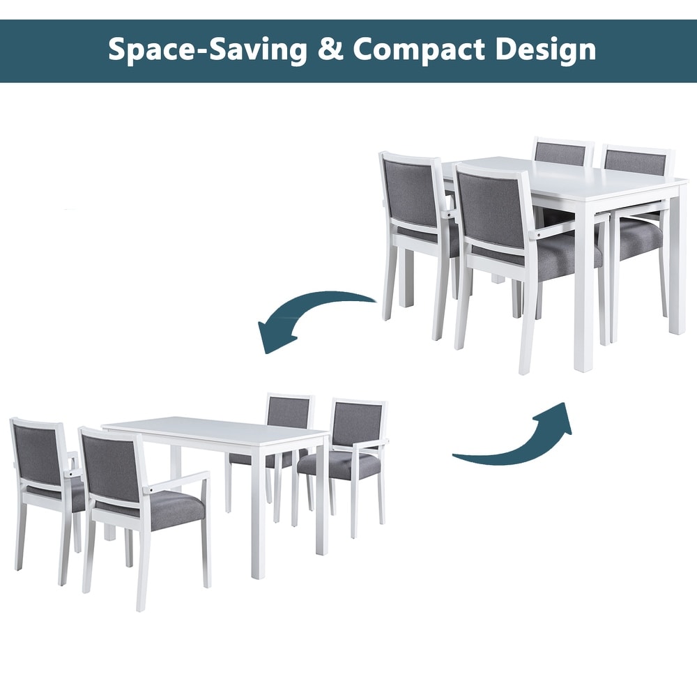 Dining Table Set with 4 Square Arms Dining Chairs for Restaurant Studio  Gray