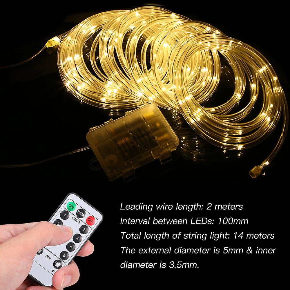 12m/39.4ft 7.2w 120 Led Rope Light Warm White Battery Powered Operated With Remote Control Combination In Wave Sequential Slo-glo Chasing/flash Slow F