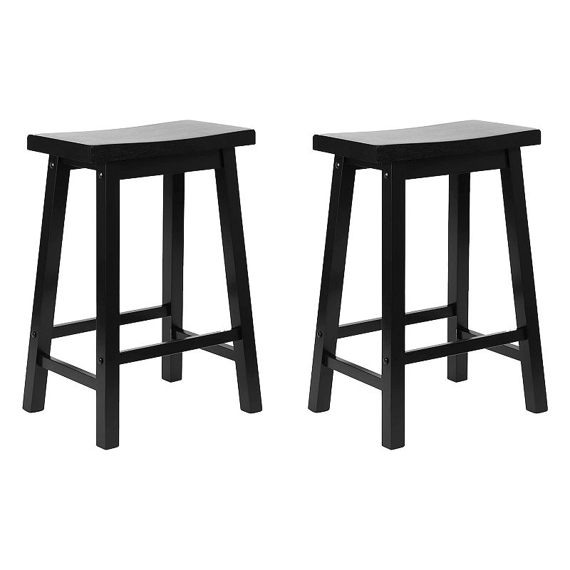 Pj Wood Classic Saddle Seat 24 Inch Kitchen Bar Counter Stool， Black (2 Pack)