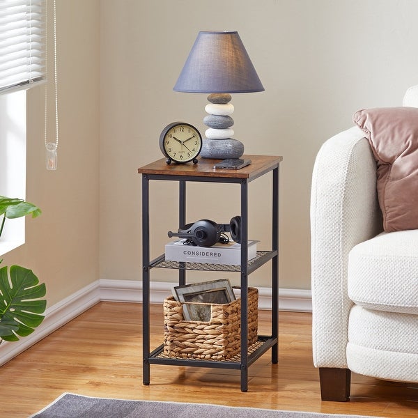 Modern Narrow Side Table with 3-tier Mesh Storage Shelves(1PCS/2PCS)