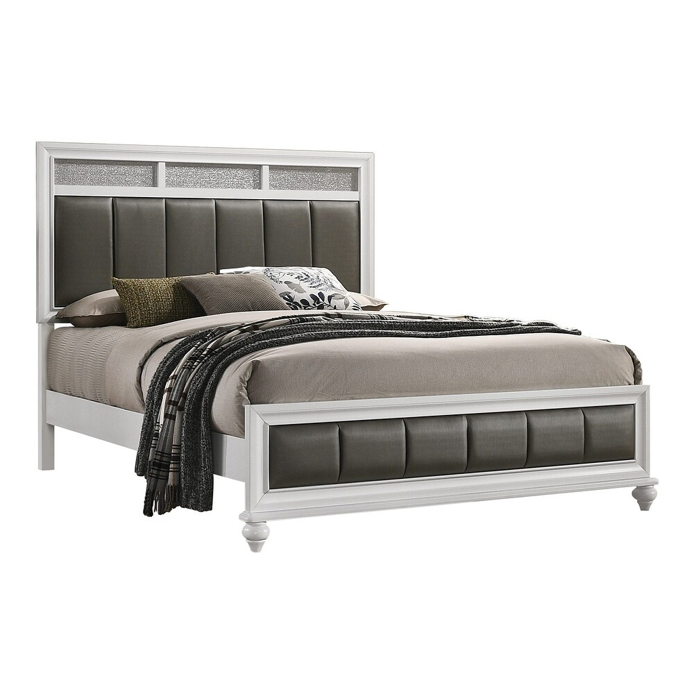 Upholstered Bed  Grey and White