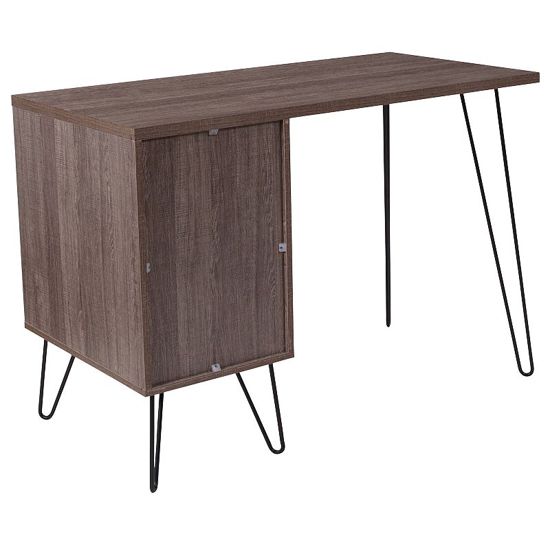 Emma and Oliver Rustic Wood Grain Finish Computer Desk with Metal Cabinet Door