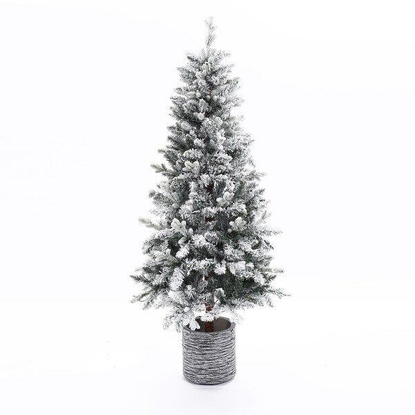 5.6Ft PreLit LED Artificial Slim Fir Christmas Tree with Pot