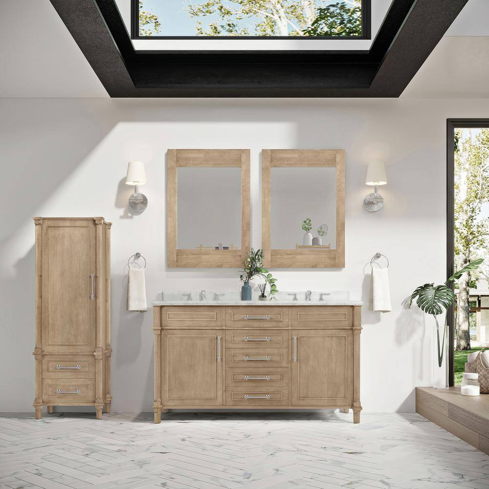 Home Decorators Collection Aberdeen 60 in. x 22 in. D x 34.5 in. H Bath Vanity in Antique Oak with White Carrara Marble Top Aberdeen 60AO