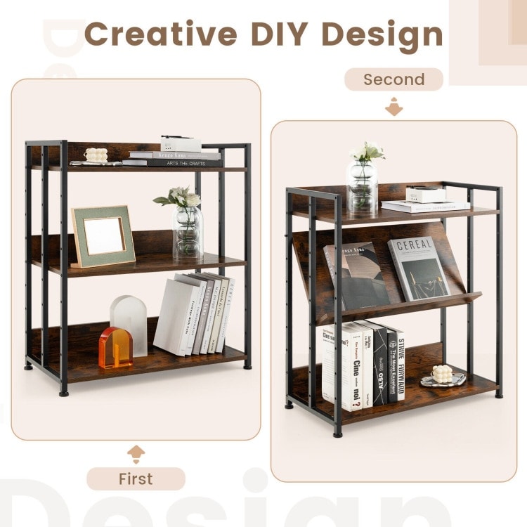 Industrial Bookshelf Storage Shelf Display Rack with Adjustable Shelves