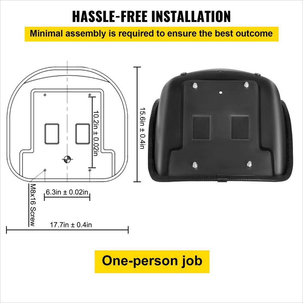 VEVOR Universal Tractor Seat PVC Lawn and Garden Mower Seat Replacement Two Drain Holes Steel Frame Compact Forklift Seat CCZYHSBDDV9006B6UV0