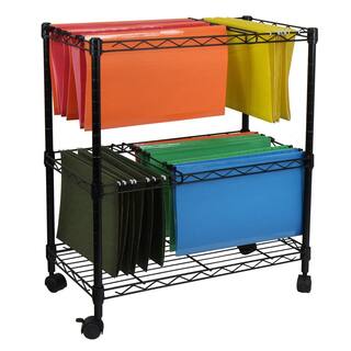 Oceanstar Portable 2-Tier Metal Rolling File Cart in Black 2MRC1507