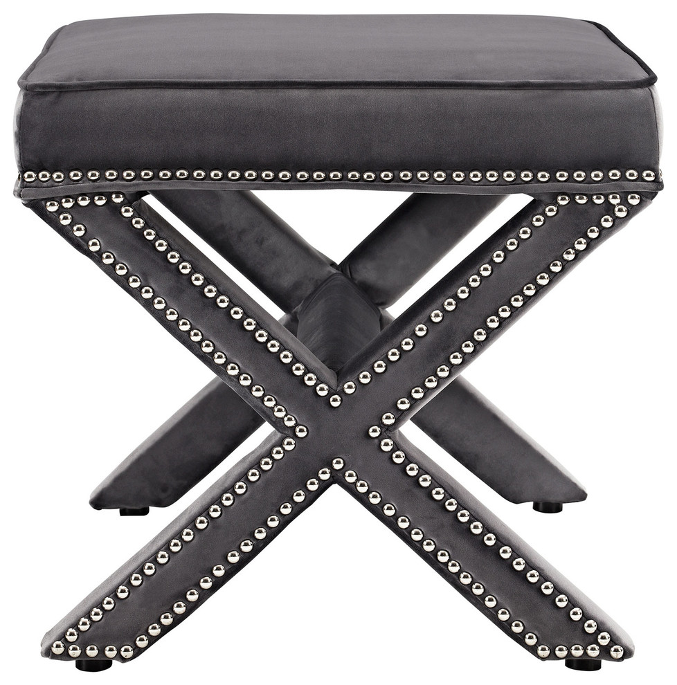 Rivet Upholstered Velvet Ottoman   Transitional   Vanity Stools And Benches   by Uber Bazaar  Houzz