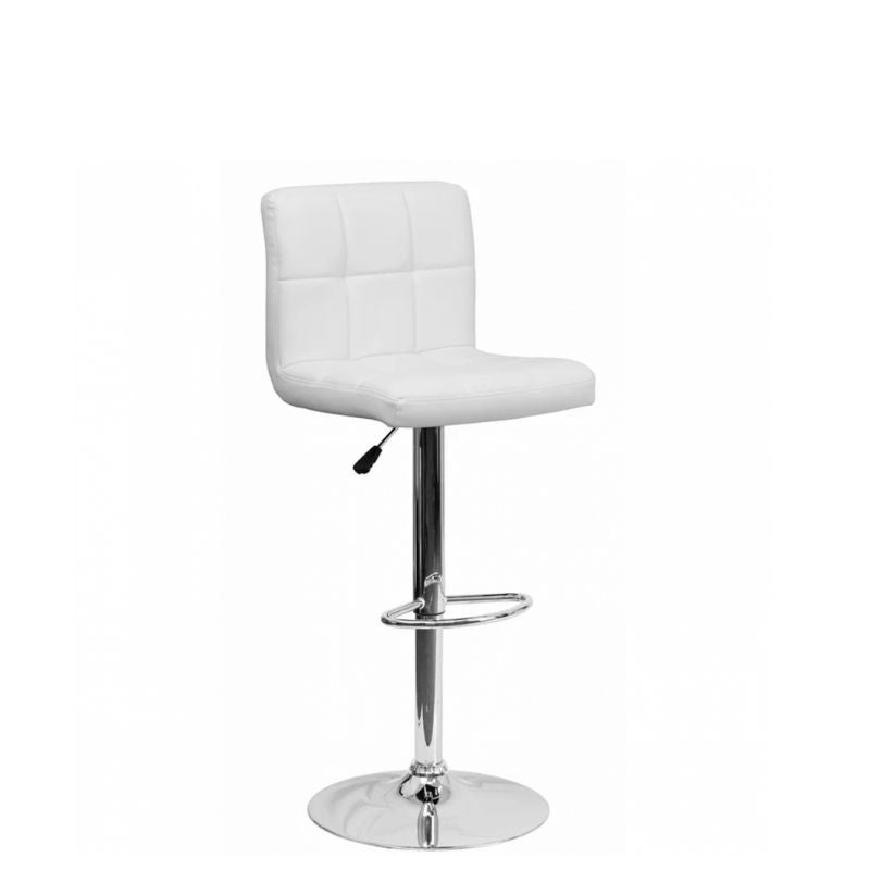 Comfortable Stool With Adjustable Height， Stainless Steel Swivel Base And Faux Leather Upholstered. Set Of 4 - White