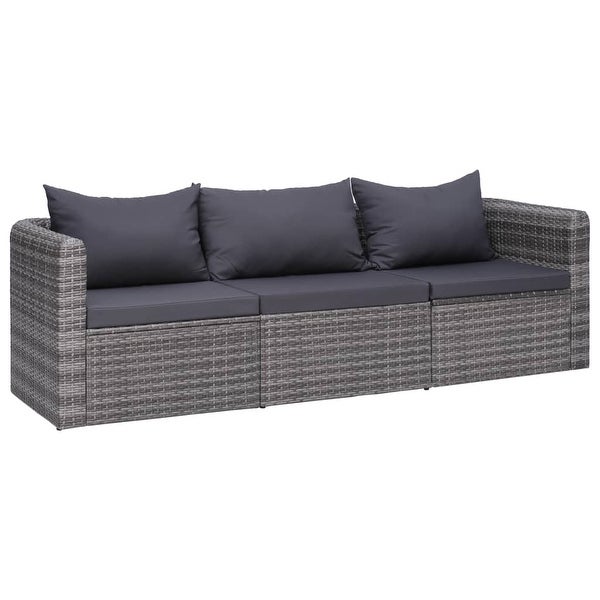 3 Piece Garden Sofa Set with Cushions Gray Poly Rattan - Overstock - 35097607