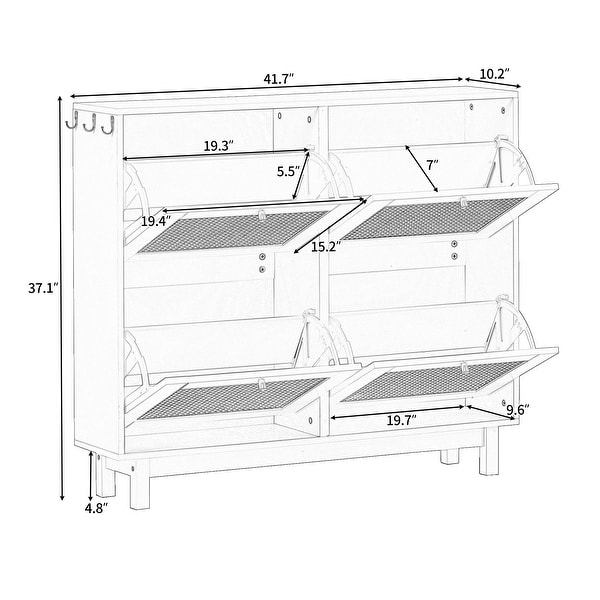 Rattan Storage Shoe Cabinet Organizer with 4 Flip Drawers - - 37388036