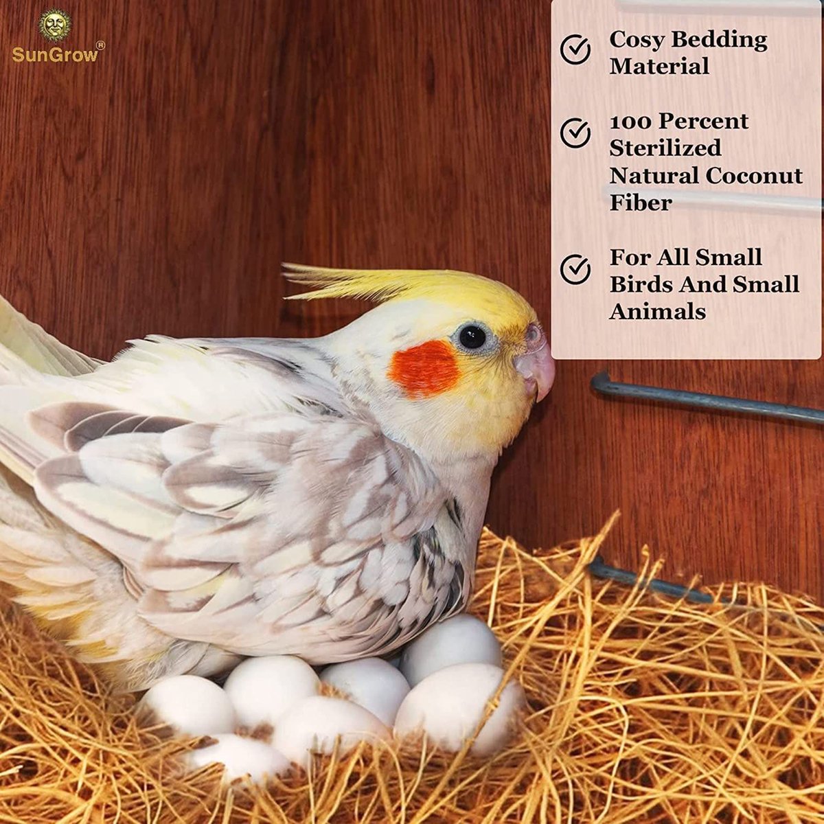 SunGrow Bird Nesting Coconut Fiber， Bedding Material for Parakeet and Finch Nest Box