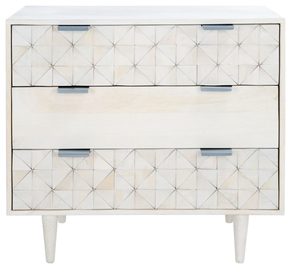 Miller 3 Drawer Chest Whitewash/Silver   Midcentury   Accent Chests And Cabinets   by V.S.D Furniture  Houzz