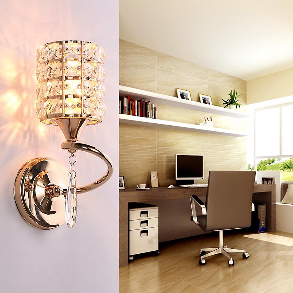 2xcrystal Wall Light Sconces Glass Wall Lamp Fixture E27 Gold Round