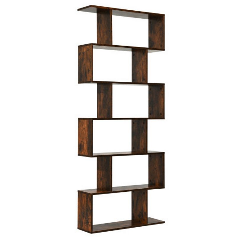 6 Tier S-Shaped Bookshelf Storage Display Bookcase Decor Z-Shelf