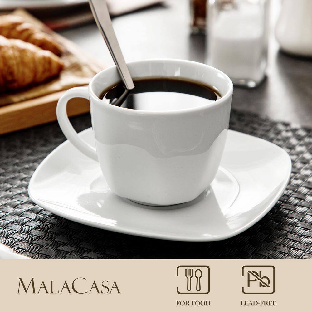 MALACASA Elisa 7.4 oz. White Porcelain EspressoCappuccino Cups and Saucer Sets ELISA-6CPS