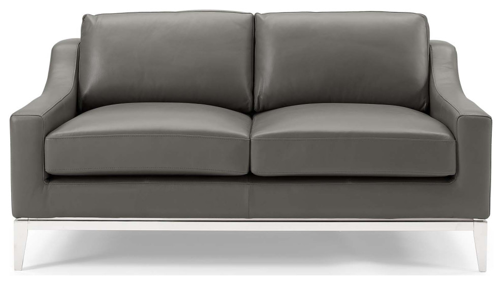 Modern Designer Living Room Lounge Club Lobby Loveseat Sofa  Leather  Grey Gray   Contemporary   Loveseats   by House Bound  Houzz