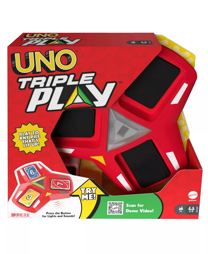 Mattel UNO Triple Play Card Game Game for Family Night Lights and Sounds