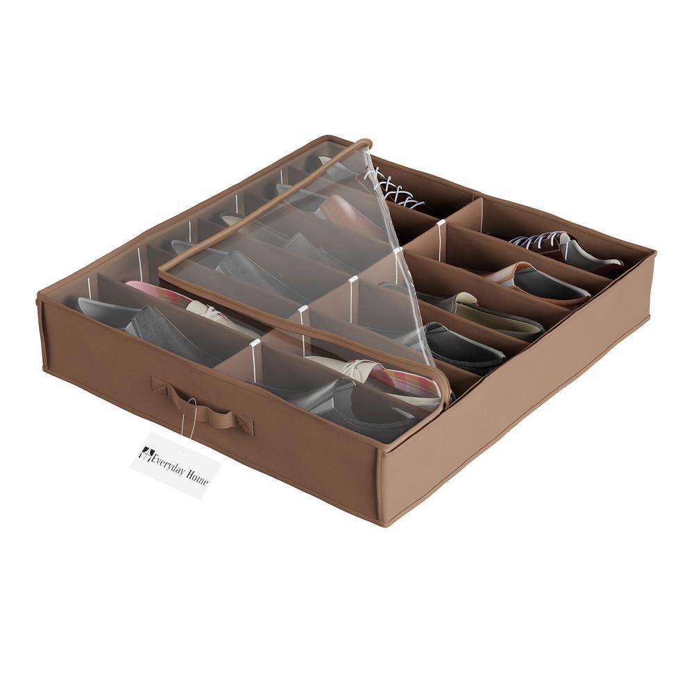 Everyday Home 27 in. x 5 in. 12-Pair Brown base with a clear cover Nylon Underbed Shoe Storage 80-90700