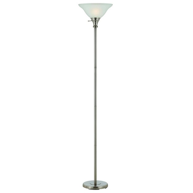 3 way Metal Torchiere Floor Lamp With Glass Shade Brushed Steel Cal Lighting