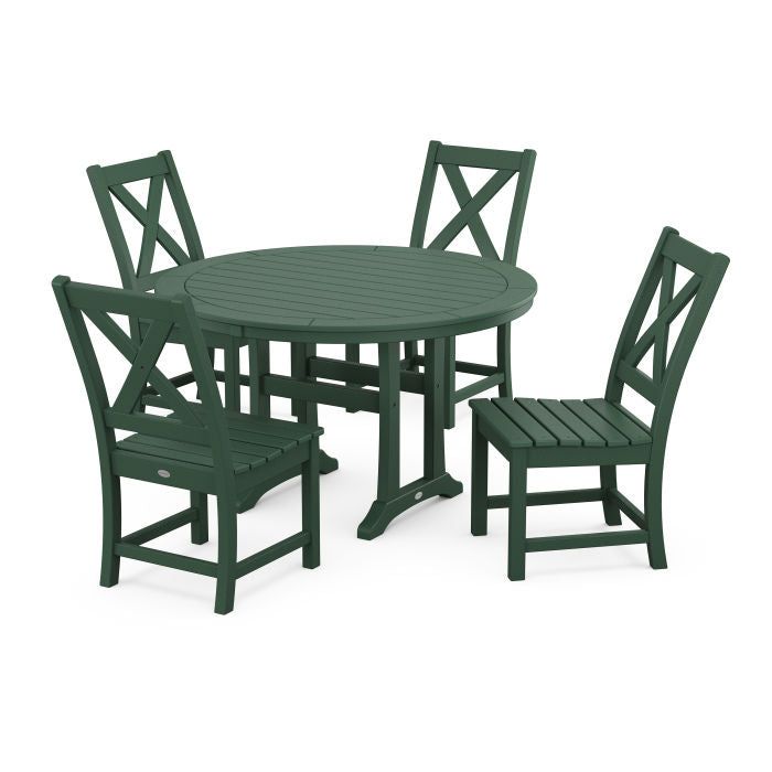 Polywood Braxton Side Chair 5-Piece Round Dining Set With Trestle Legs PWS1115-1