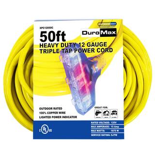 DUROMAX 50 ft. 12 Gauge Portable Generator Triple Tap Extension Power Cord XPC12050C