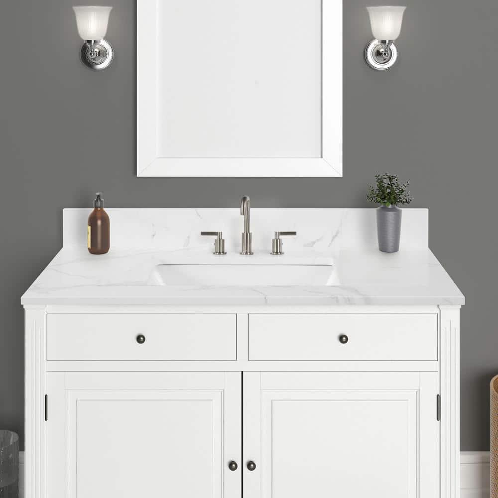 Home Decorators Collection 49 in W x 22 in D x 075 in H Engineered Marble Vanity Top in Calacatta White with White Basin