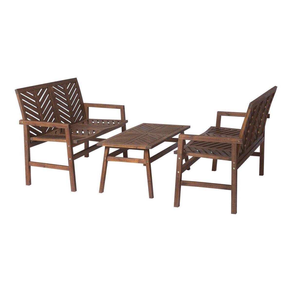 Ultimate Patio Wishlake 3 Piece Acacia Patio Conversation Set W/ 42 X 20 Inch Rectangular Table