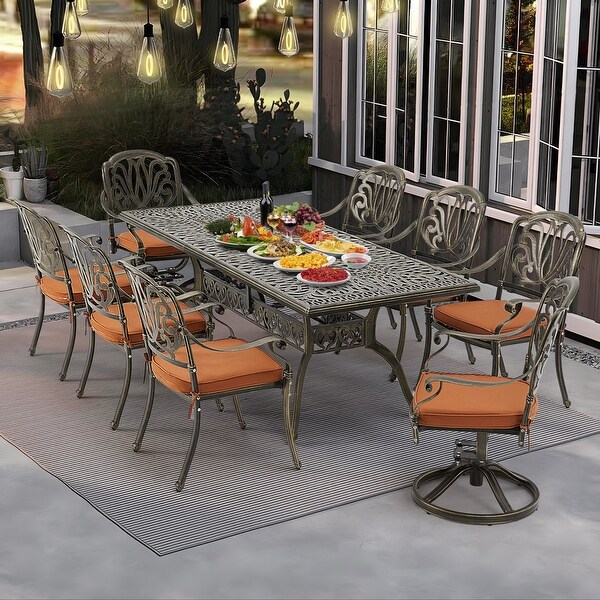 9Piece Outdoor Dining Set with 1 Table + 8 Chairs，AllWeather Aluminum Outdoor Patio Sets for Patio，Backyard，Garden