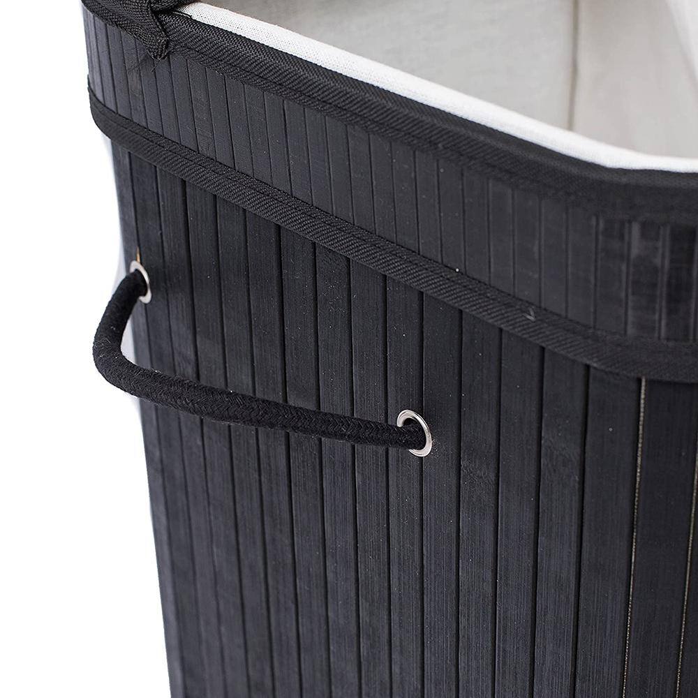 BirdRock Home Black Bamboo Double Laundry Hamper with Lid and Cloth Liner 6539