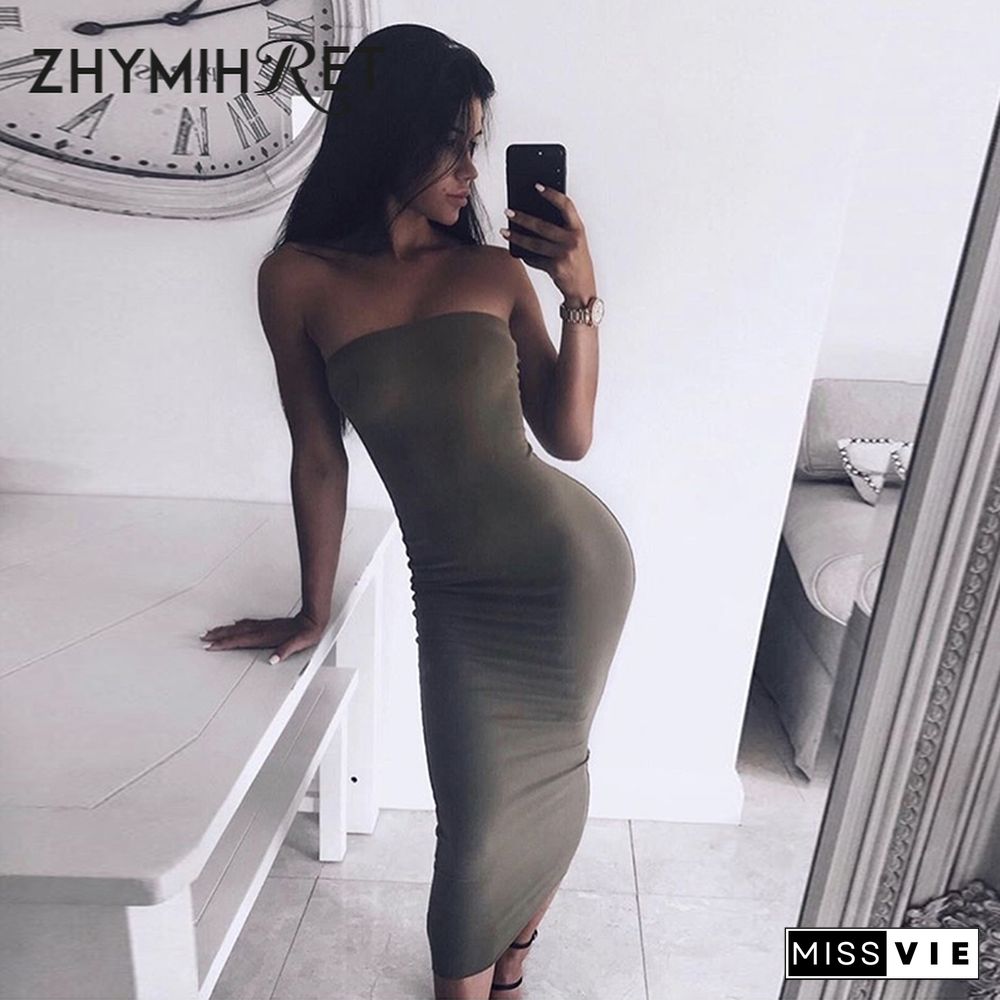 ZHYMIHRET Elegant Red Skinny Tube Dress Strapless Long Sexy Dress Backless Bandage Dress Party Night Off Shoulder Vestidos Femme