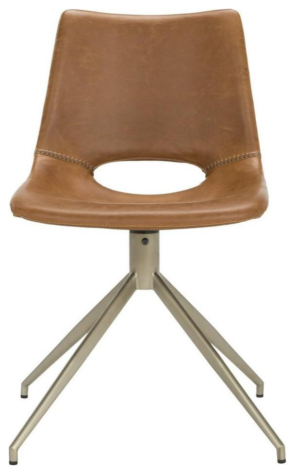 Yates Midcentury Modern Leather Swivel Dining Chair Set of 2 Light Brown / Brass   Midcentury   Dining Chairs   by Virgil Stanis Design  Houzz