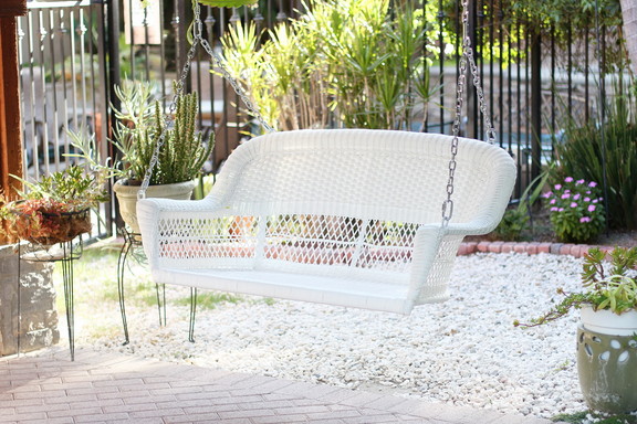 Jeco White Resin Wicker Porch Swing