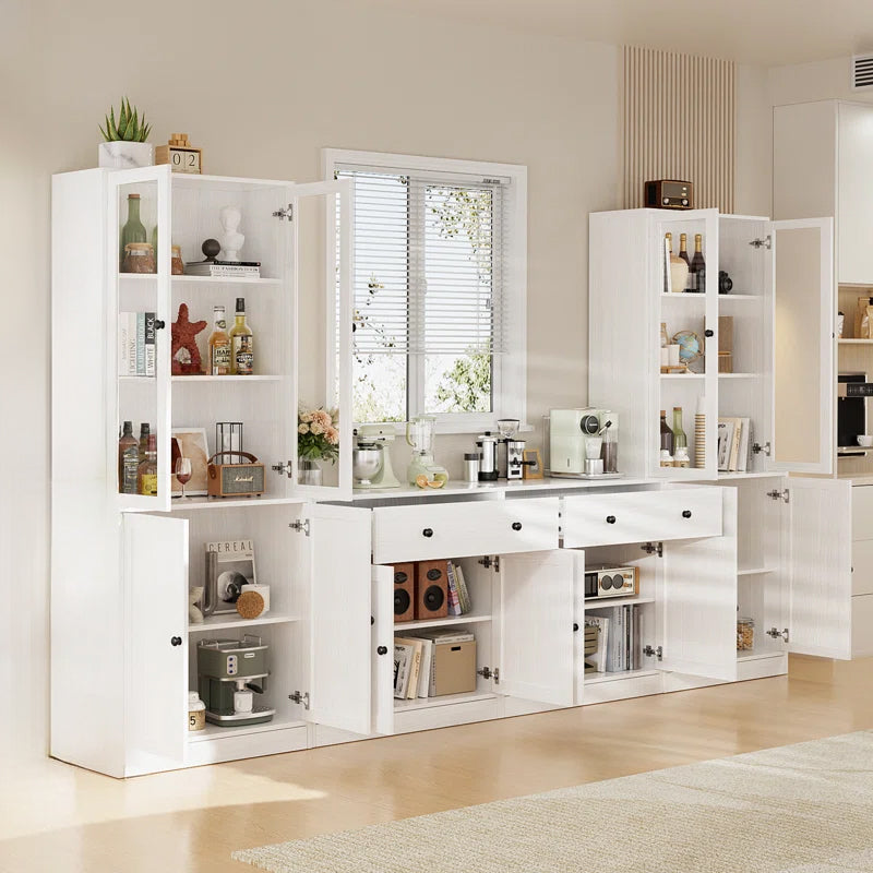 Combination Kitchen Pantry with Bookshelves 4-piece Set (2B+2C)